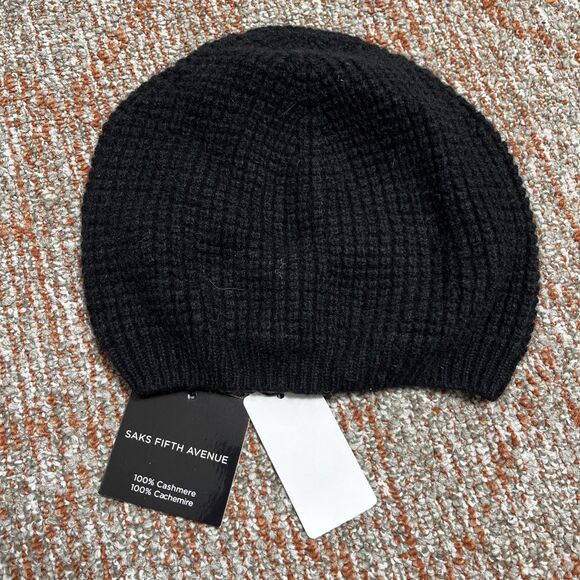 SAKS FIFTH AVENUE Cashmere Beanie Old School Vibe Black NEW - Picture 2 of 5